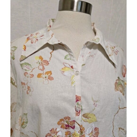 Womens Linen Blend Button Down Shirt Size 2X Harve Benard White Floral Print - Picture 5 of 6